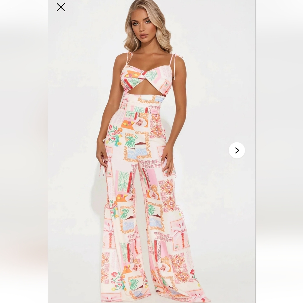 Fashion Nova Pink and Orange Patterned Jumpsuit